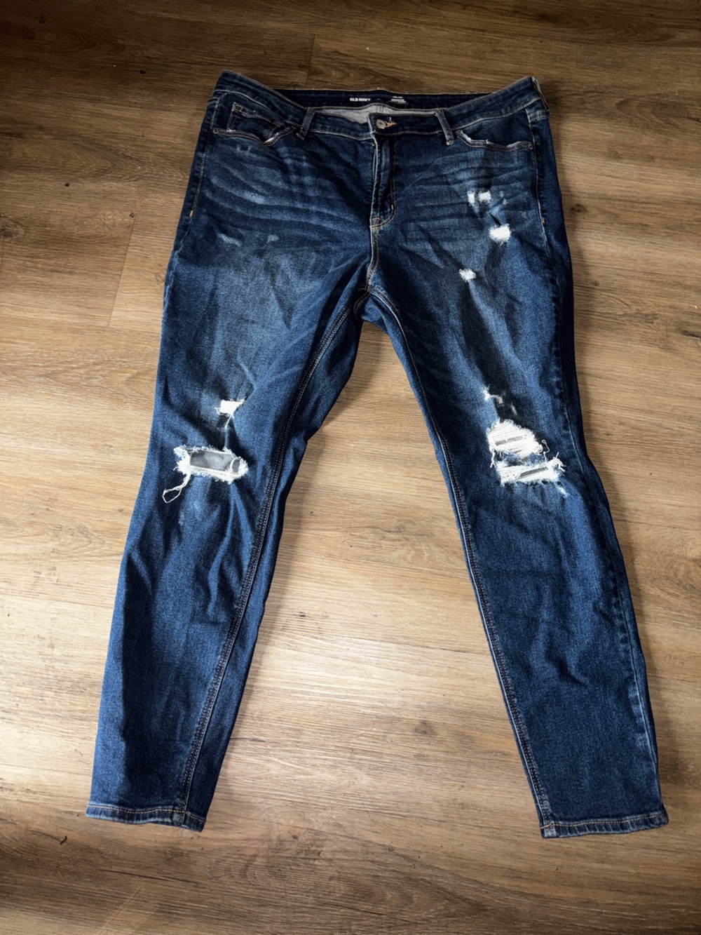 Old Navy Men's Dark Blue Slim Straight Distressed Jeans